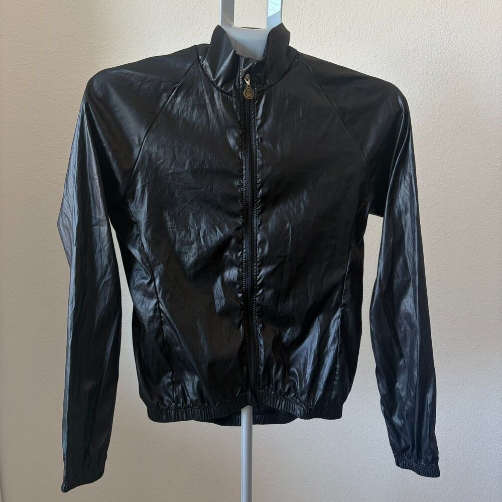 Betty Designs Jacket S Black Lightweight Full Zip Windbreaker High Collar Crinkl
